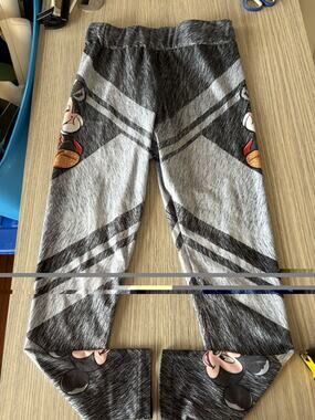 Disney Mickey Mouse Leggings Womens Black Grey Chevron Graphic Stretch Pants